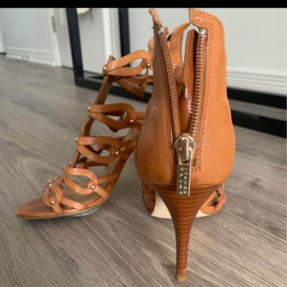 Brown strappy leather sandal heels - Picture 2 of 6